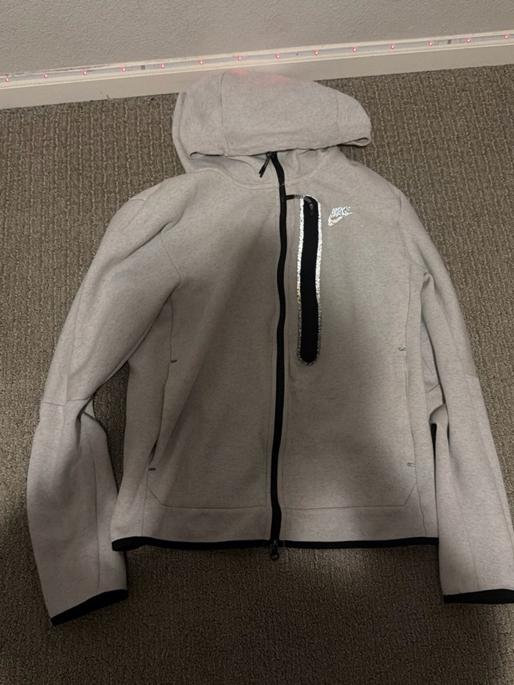 Nike Light Gray Hooded Zip Bomber Jacket with Black Trim